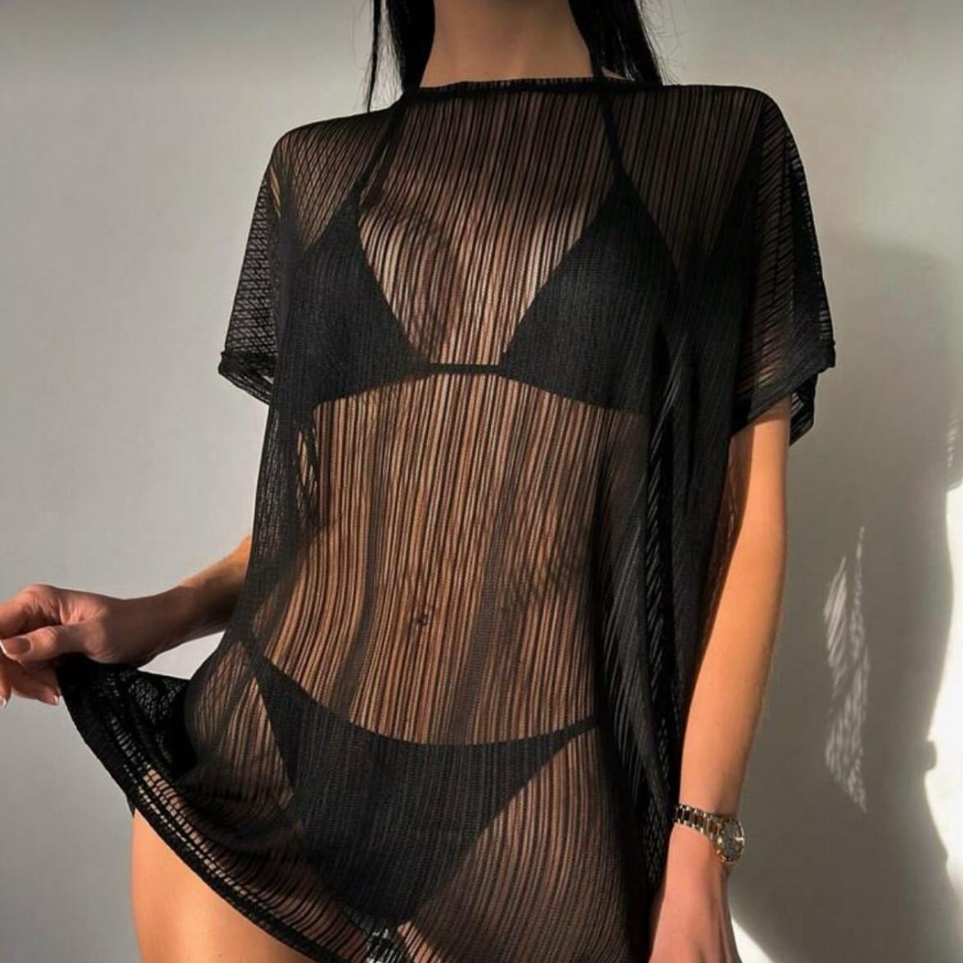 Remera oversize transparente negra