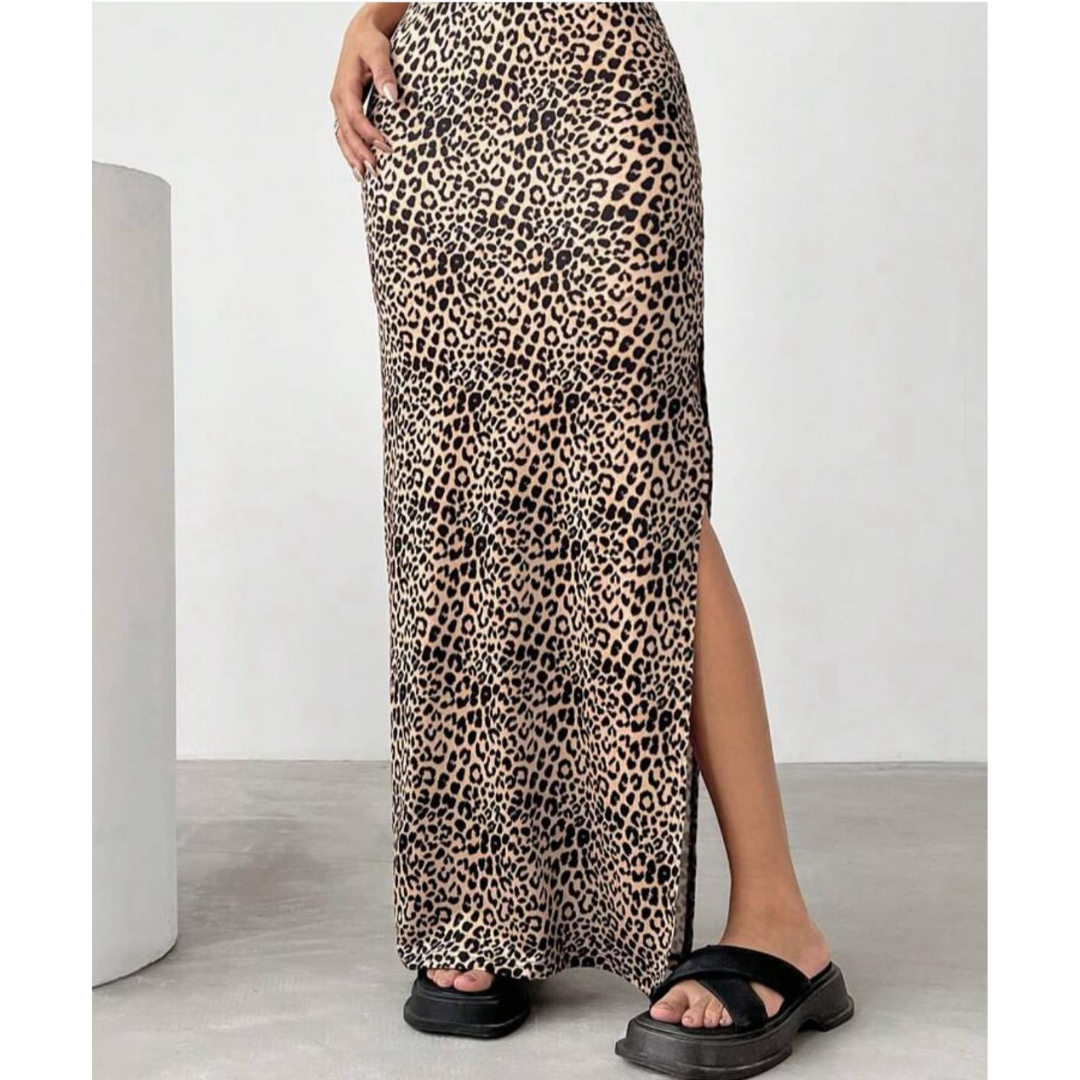 Pollera larga con tajo animal print